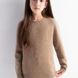 Girls 100% Merino Wool Sweater Fall Winter First-Line Ready to Wear Crewneck Long Sleeve Seamless Knit Sweater