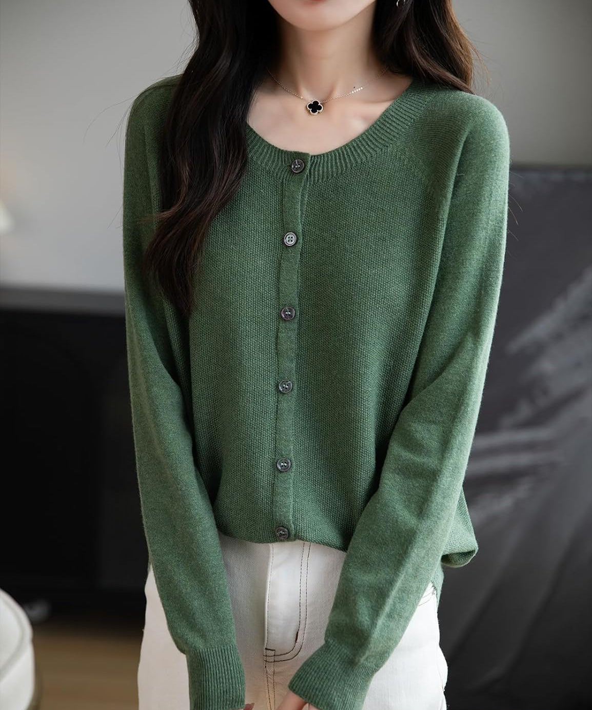 Merino Wool Seamless Crewneck Cardigan