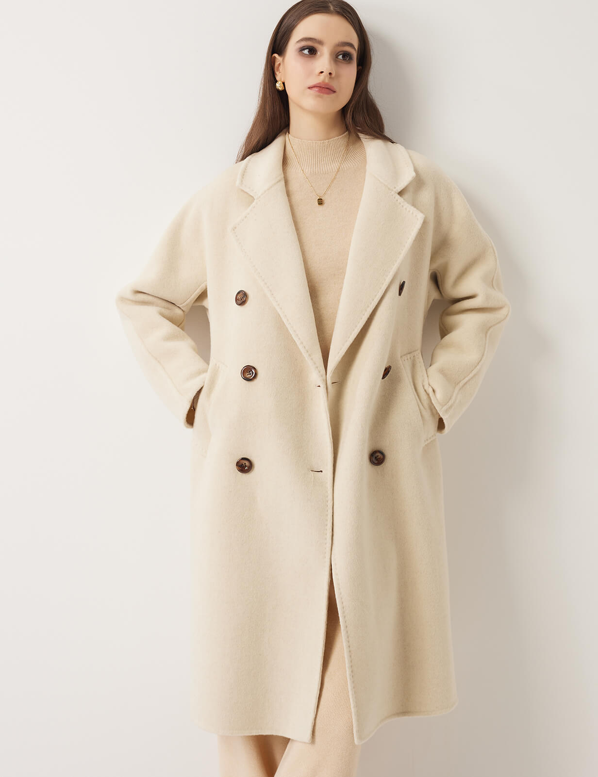 100% Merino Wool Fall Winter Long Pea Coat