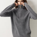 Maglione con zip e collo a lupetto in 100% lana merino