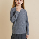 Chanyarn Girls 100% Merino Wool Sweater 2025 Fall Winter Kids Solid Crew Neck Warm Soft Long Sleeve Knit Pullover Jumper