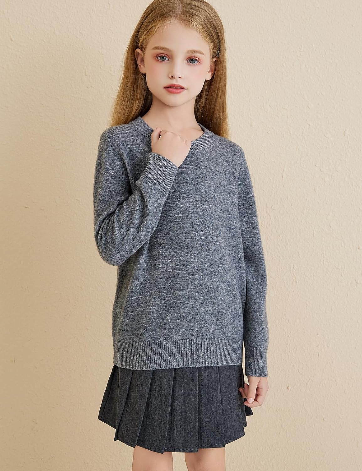 Chanyarn Girls 100% Merino Wool Sweater 2025 Fall Winter Kids Solid Crew Neck Warm Soft Long Sleeve Knit Pullover Jumper