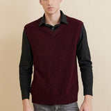 Men's 100% Merino Wool Sweater Vest 2025 Fall Winter Casual Solid V Neck Soft Sleeveless Knitted Sweater Vest