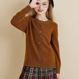 Girls 100% Merino Wool Cardigan 2025 Fall Winter Kids Crew Neck Warm Soft Long Sleeve Knit Cardigan Sweater