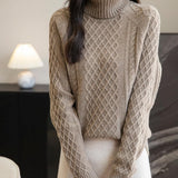 Chanyarn Women's 100% Merino Wool Turtleneck Sweater 2025 Fall Winter Vintage Cable Warm Soft Long Sleeve Knit Sweater