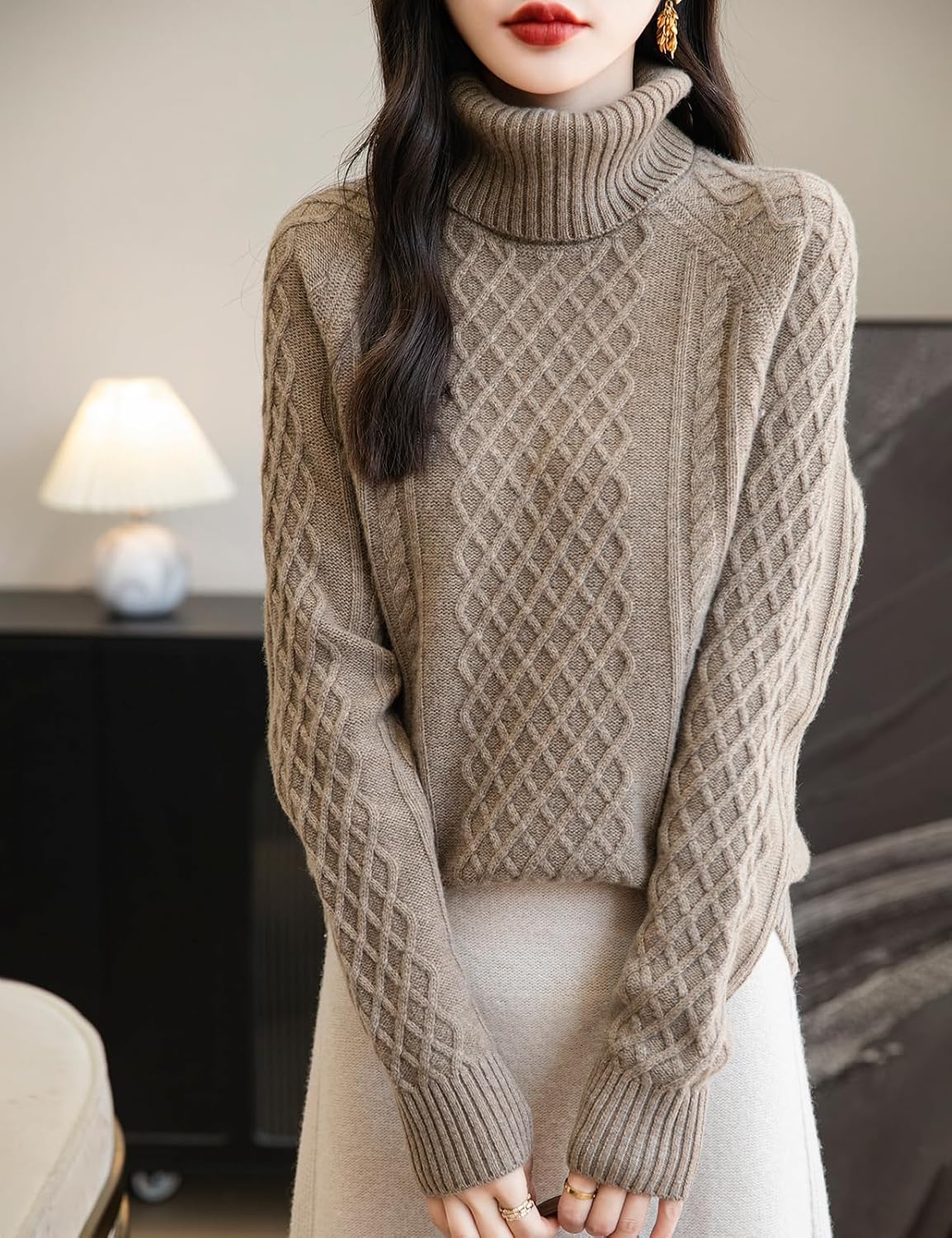 Chanyarn Women's 100% Merino Wool Turtleneck Sweater 2025 Fall Winter Vintage Cable Warm Soft Long Sleeve Knit Sweater