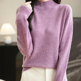 Chanyarn Women's 100% Merino Wool Seamless Sweater Mock Neck First-Line Ready to Wear Long Sleeve Knitted Pullover Tops