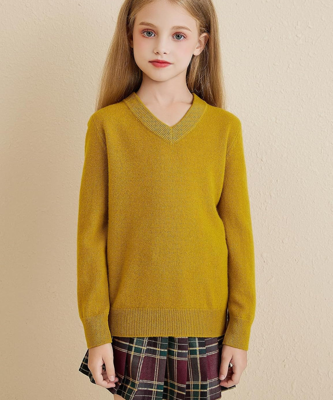 Girls 100% Merino Wool Classic V-Neck Sweater