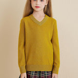 Girls 100% Merino Wool Sweater 2025 Fall Winter Kids Classic V Neck Warm Soft Long Sleeve Knit Pullover Jumper