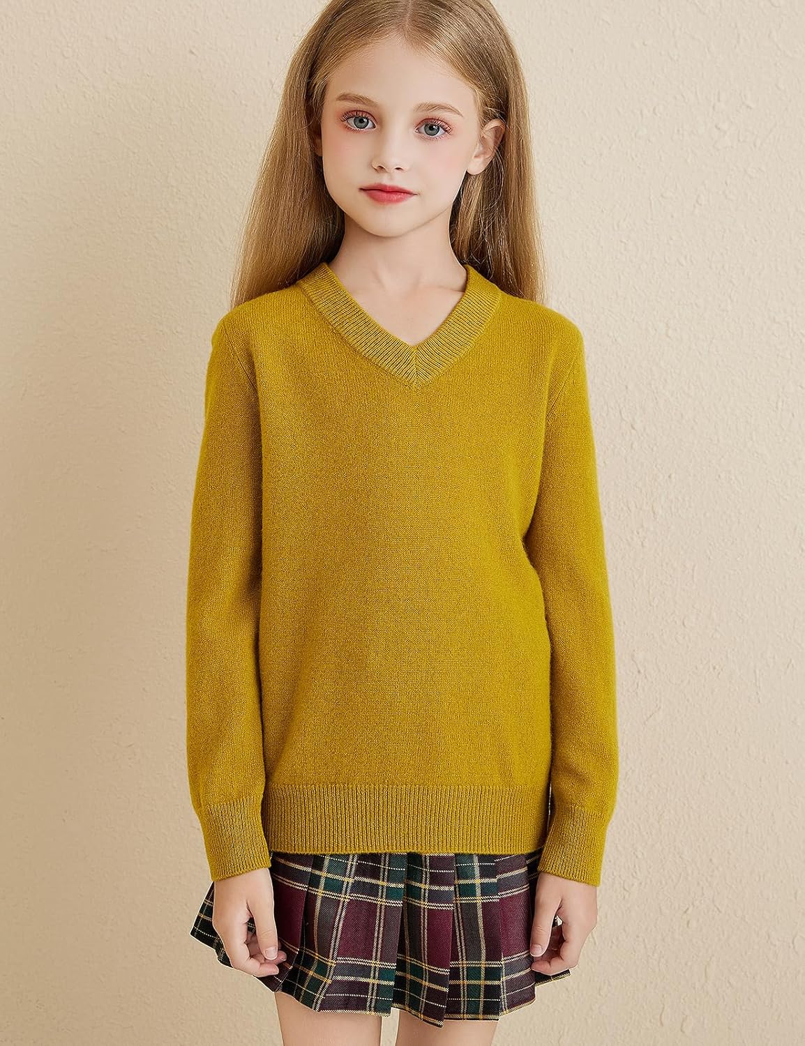 Girls 100% Merino Wool Classic V-Neck Sweater