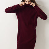 100% Merino Wool Turtleneck Knit Sweater Dress