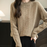Chanyarn Women's 100% Merino Wool Crew Neck Sweater 2025 Fall Winter Solid Cable Long Sleeve Warm Knitted Sweater