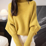 Chanyarn Women's 100% Merino Wool Sweater 2025 Fall Winter Mock Neck Oversized Long Batwing Sleeve Loose Knitted Sweater
