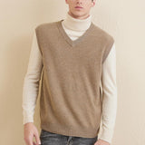 Men's 100% Merino Wool Sweater Vest 2025 Fall Winter Casual Solid V Neck Soft Sleeveless Knitted Sweater Vest
