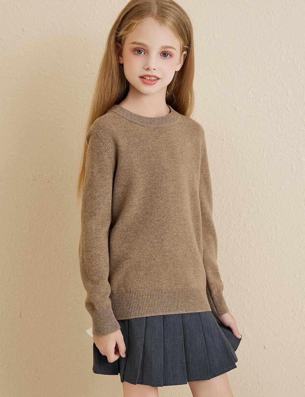 Chanyarn Girls 100% Merino Wool Sweater 2025 Fall Winter Kids Solid Crew Neck Warm Soft Long Sleeve Knit Pullover Jumper