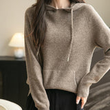 Felpa con tasca a maniche lunghe in lana merino al 100% da donna 2025 inverno calda morbida a manica lunga a maglia con tasca