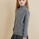 Girls 100% Merino Wool Sweater 2025 Fall Winter Kids Solid Mock Neck Warm Soft Long Sleeve Knit Pullover Jumper