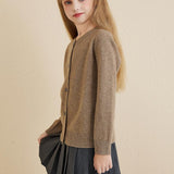 Girls 100% Merino Wool Cardigan 2025 Fall Winter Kids Crew Neck Warm Soft Long Sleeve Knit Cardigan Sweater