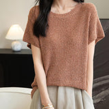Chanyarn Women's Casual Crewneck Batwing Short Sleeve Sweater 2025 Spring Summer Loose Knitted Pullover Sweater Tops
