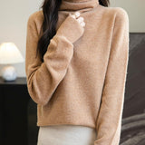 Chanyarn Women's100％メリノウールシームレスセータータートルネックファーストライン長いスリーブニットプルオーバートップを着用する準備ができています