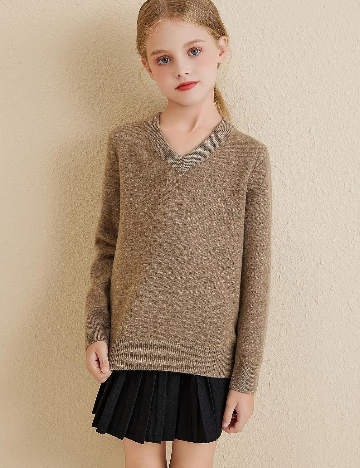 Girls 100% Merino Wool Sweater 2025 Fall Winter Kids Classic V Neck Warm Soft Long Sleeve Knit Pullover Jumper