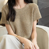 Chanyarn Women's Casual Crewneck Batwing Short Sleeve Sweater 2025 Spring Summer Loose Knitted Pullover Sweater Tops
