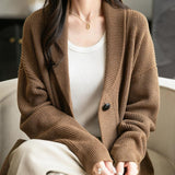 Women's Merino Wool Sweater V-Neck Ribbed 2025 Fall Winter Lapel Button Down Long Sleeve Knit Cardigan with Pocket
