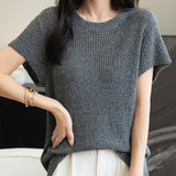 Chanyarn Women's Casual Crewneck Batwing Short Sleeve Sweater 2025 Spring Summer Loose Knitted Pullover Sweater Tops