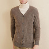 Men's 100% Merino Wool Cardigan Sweater 2025 Fall Winter Casual V Neck Warm Soft Long Sleeve Knitted Sweater