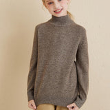 Girls 100% Merino Wool Sweater 2025 Fall Winter Kids Solid Mock Neck Warm Soft Long Sleeve Knit Pullover Jumper