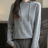 Felpa con tasca a maniche lunghe in lana merino al 100% da donna 2025 inverno calda morbida a manica lunga a maglia con tasca
