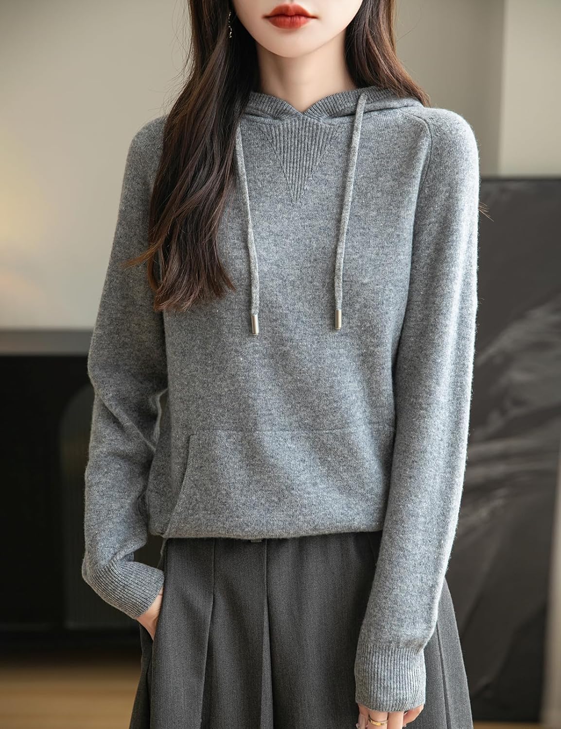 Women's 100% Merino Wool Hoodies 2025 Fall Winter Warm Soft Sweater Long Sleeve Knitted Sweatshirt with Pocket