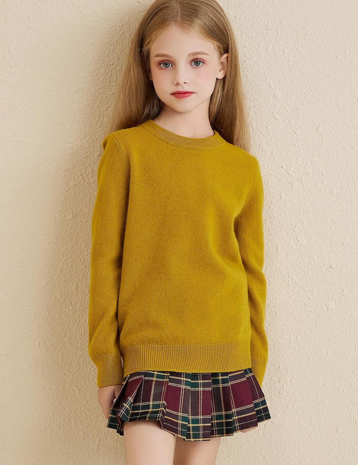 Chanyarn Girls 100% Merino Wool Sweater 2025 Fall Winter Kids Solid Crew Neck Warm Soft Long Sleeve Knit Pullover Jumper