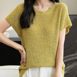 Chanyarn Women's Casual Crewneck Batwing Short Sleeve Sweater 2025 Spring Summer Loose Knitted Pullover Sweater Tops