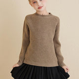 Girls Crew Neck 100% Merino Wool Sweater 2025 Fall Winter Kids Warm Soft Long Sleeve Knitted Pullover Sweater