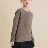 Girls 100% Merino Wool Cardigan 2025 Fall Winter Kids Crew Neck Warm Soft Long Sleeve Knit Cardigan Sweater