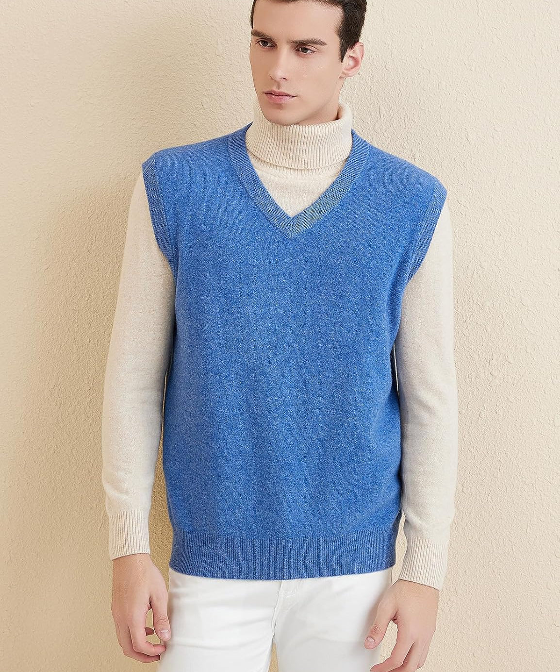 Men's 100% Merino Wool Sweater Vest 2025 Fall Winter Casual Solid V Neck Soft Sleeveless Knitted Sweater Vest