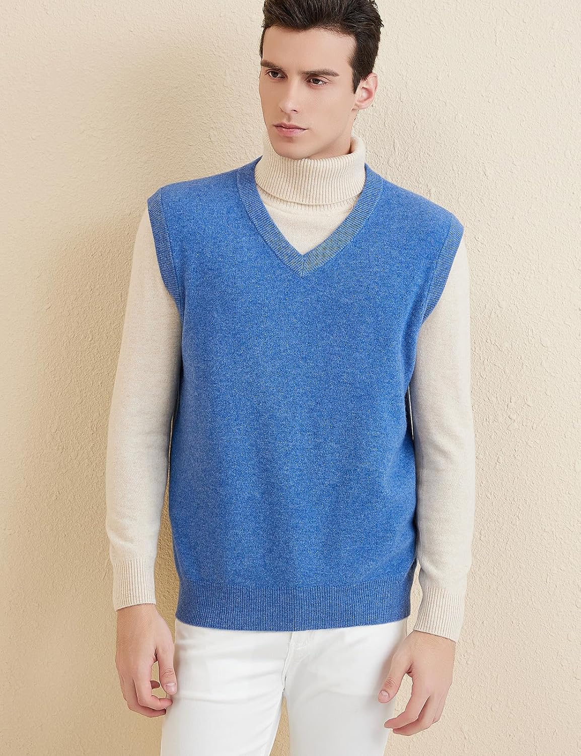 Men's 100% Merino Wool Sweater Vest 2025 Fall Winter Casual Solid V Neck Soft Sleeveless Knitted Sweater Vest