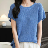 Chanyarn Women's Casual Crewneck Batwing Short Sleeve Sweater 2025 Spring Summer Loose Knitted Pullover Sweater Tops