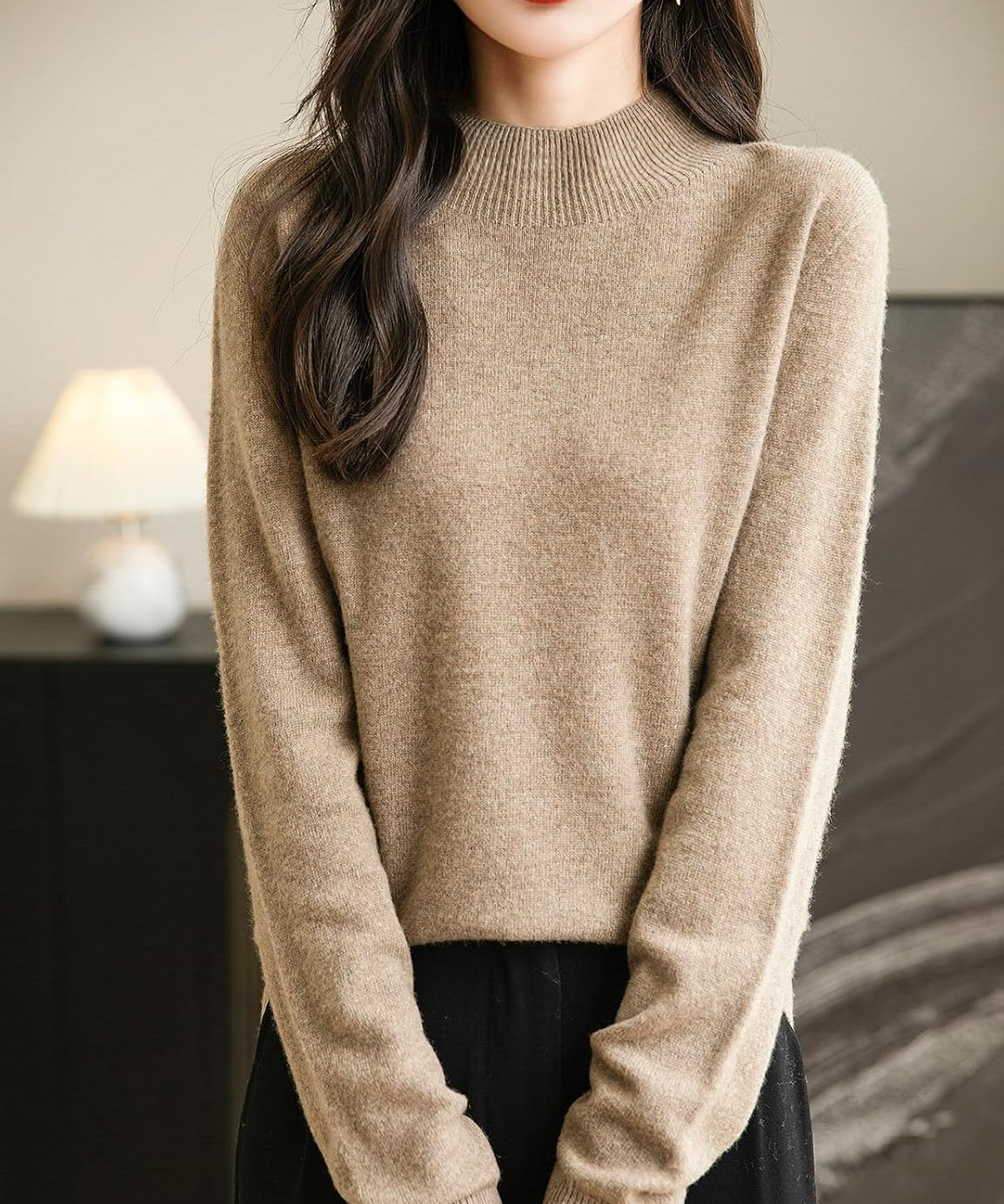 Chanyarn Women's 100% Merino Wool Seamless Sweater Mock Neck First-Line Ready to Wear Long Sleeve Knitted Pullover Tops