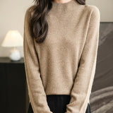 Chanyarn Women's 100% Merino Wool Seamless Sweater Mock Neck First-Line Ready to Wear Long Sleeve Knitted Pullover Tops