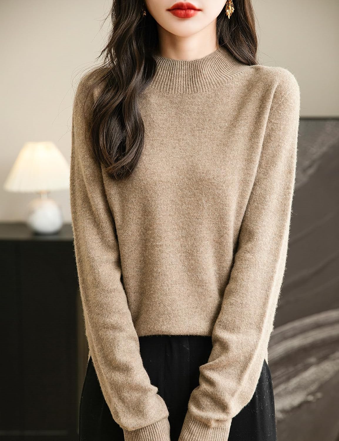 Chanyarn Women's 100% Merino Wool Seamless Sweater Mock Neck First-Line Ready to Wear Long Sleeve Knitted Pullover Tops