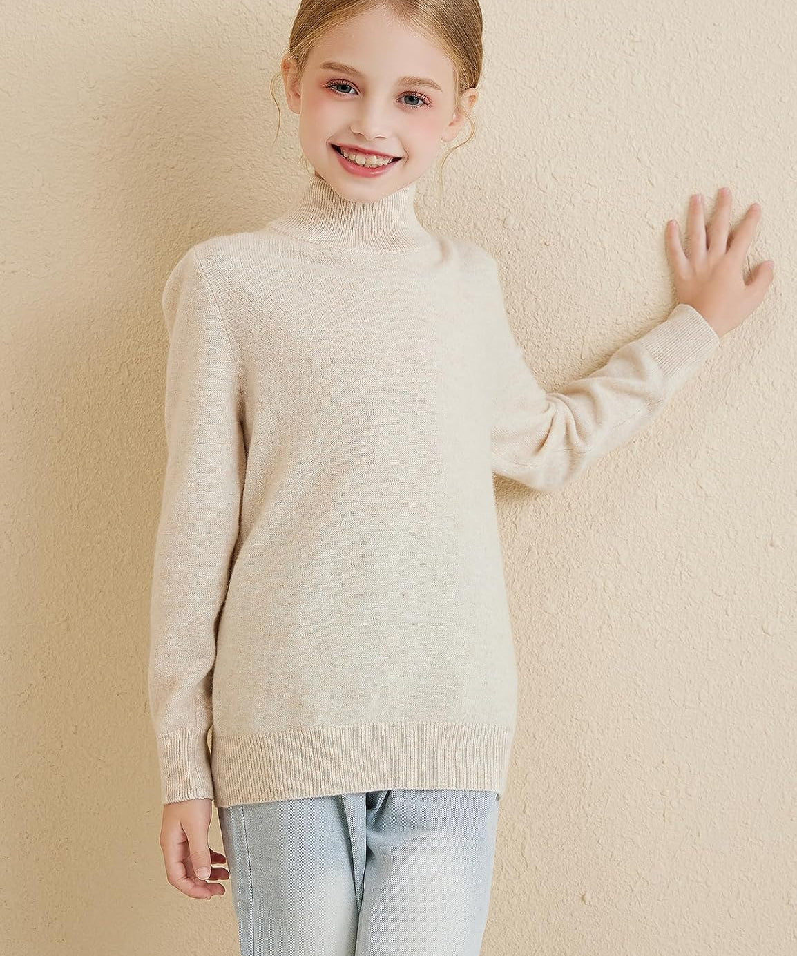 Girls 100% Merino Wool Mockneck Sweater