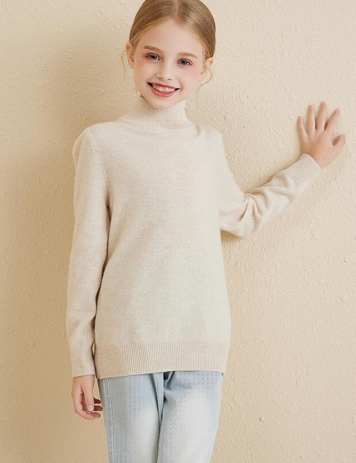 Girls 100% Merino Wool Sweater 2025 Fall Winter Kids Solid Mock Neck Warm Soft Long Sleeve Knit Pullover Jumper