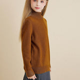 Girls 100% Merino Wool Sweater 2025 Fall Winter Kids Solid Mock Neck Warm Soft Long Sleeve Knit Pullover Jumper