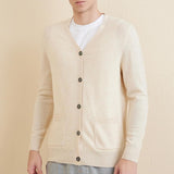Men's 100% Merino Wool Cardigan Sweater 2025 Fall Winter Casual V Neck Warm Soft Long Sleeve Knitted Sweater