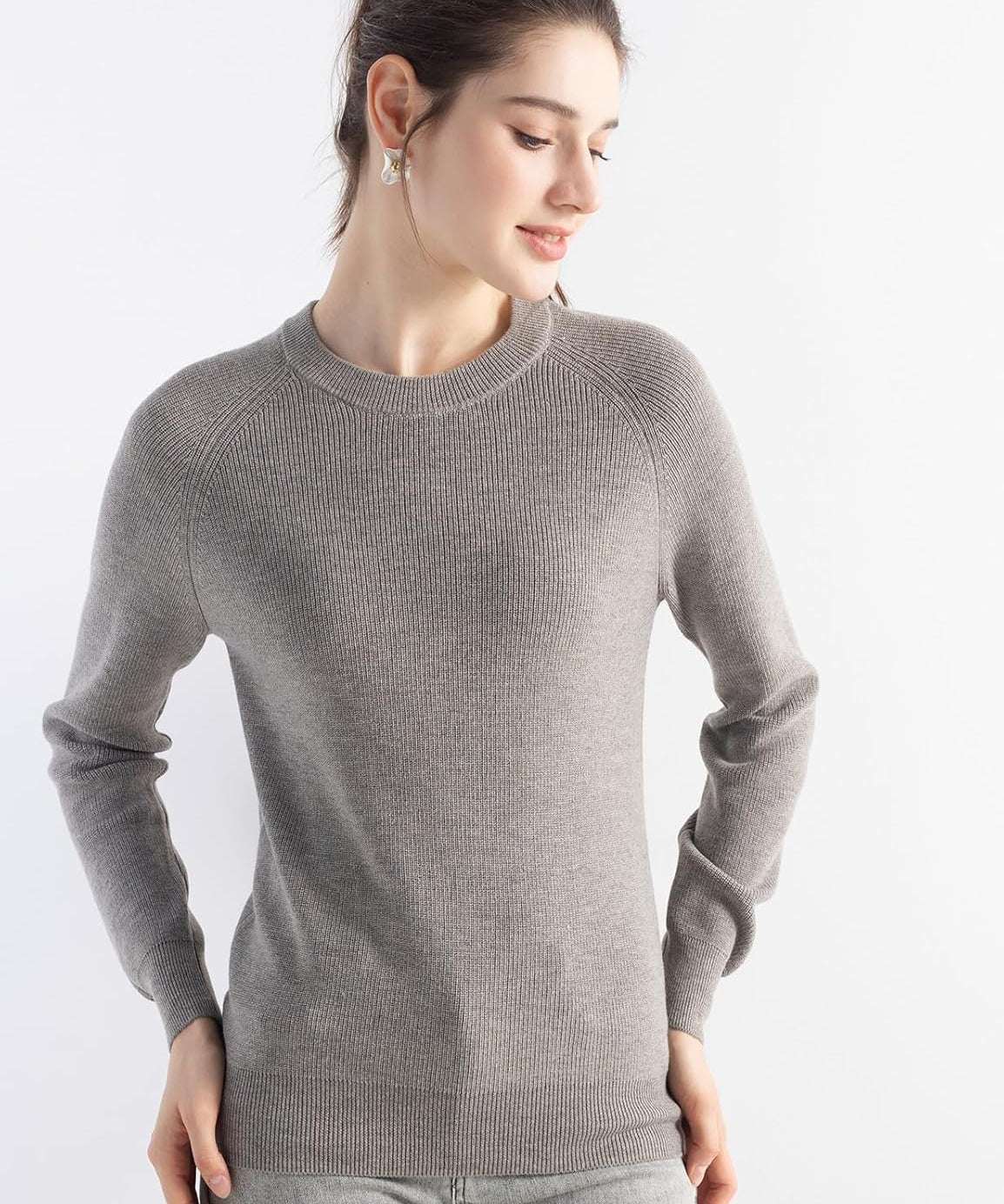 Merino Wool Blend Crew Neck Knit Sweater