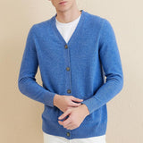 Men's 100% Merino Wool Cardigan Sweater 2025 Fall Winter Casual V Neck Warm Soft Long Sleeve Knitted Sweater