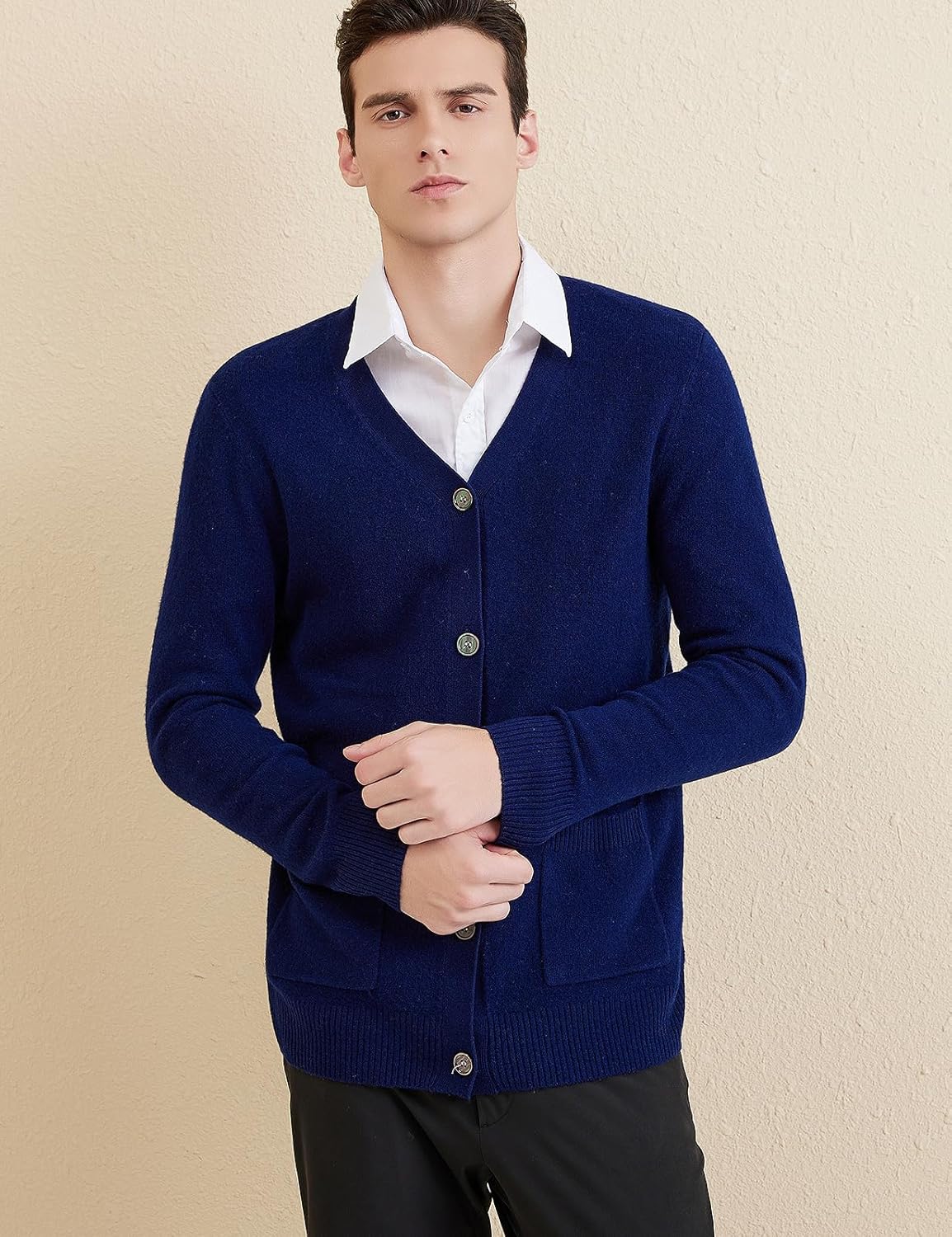 Men's 100% Merino Wool Cardigan Sweater 2025 Fall Winter Casual V Neck Warm Soft Long Sleeve Knitted Sweater