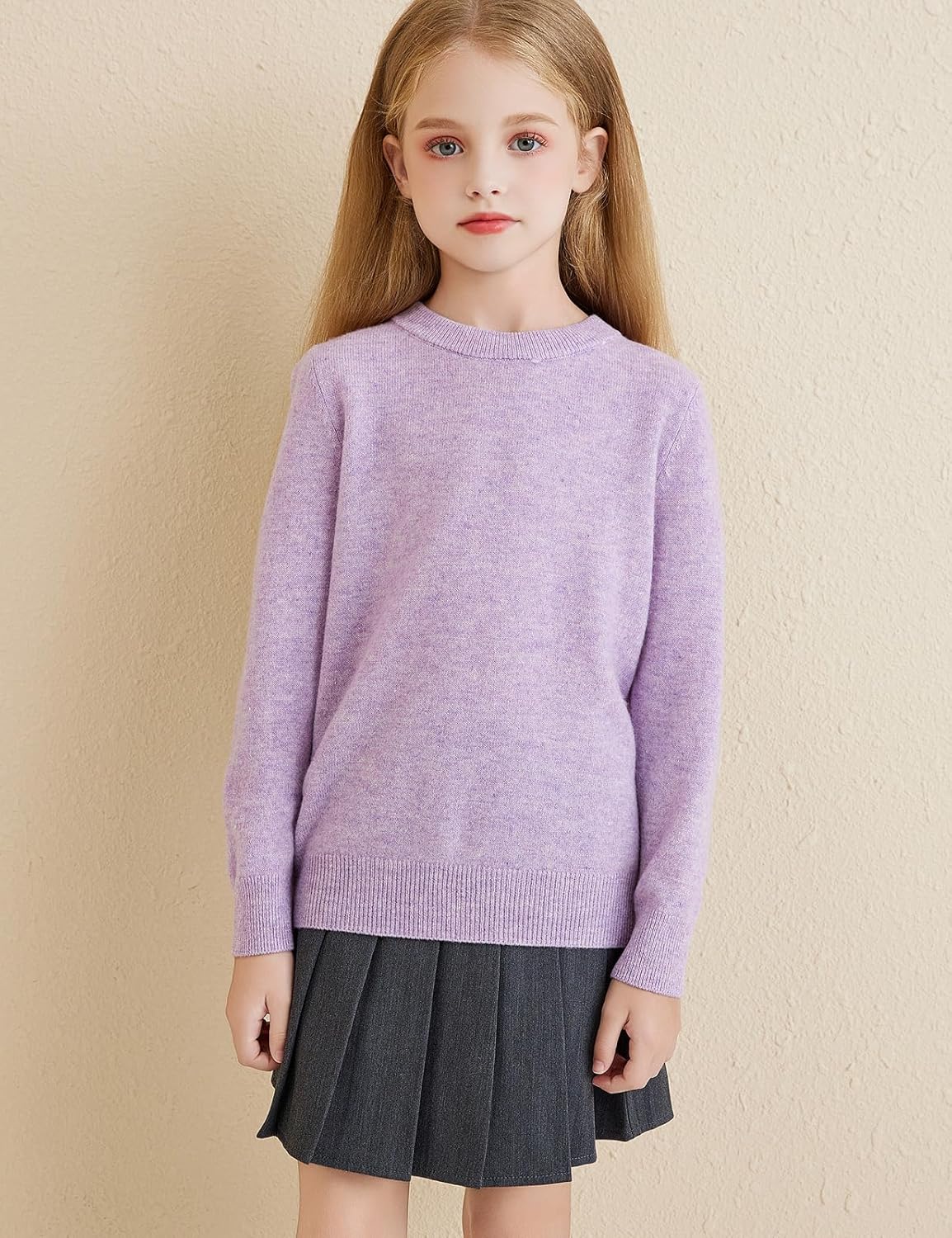 Chanyarn Girls 100% Merino Wool Sweater 2025 Fall Winter Kids Solid Crew Neck Warm Soft Long Sleeve Knit Pullover Jumper